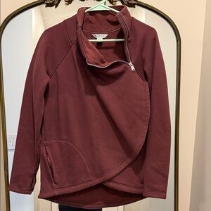 Athleta Burgundy Asymmetrical Zip Fleece Pullover medium